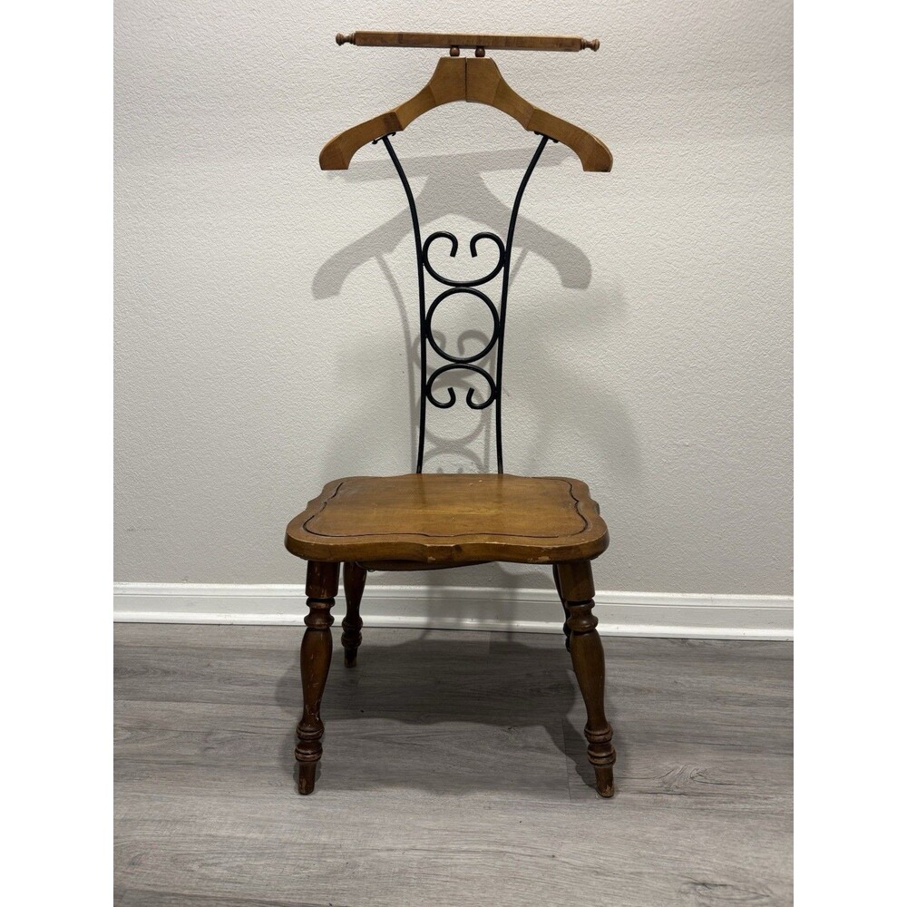 VTG mid Cent Valet Chair, Integrated Suit Hanger Wood & Metal 42” H, 17” L, 14”D